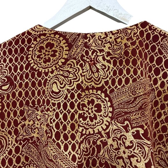 Patrick Collection 100% Silk Jacket Large Brick Red Print Duster Button Front - Picture 3 of 8